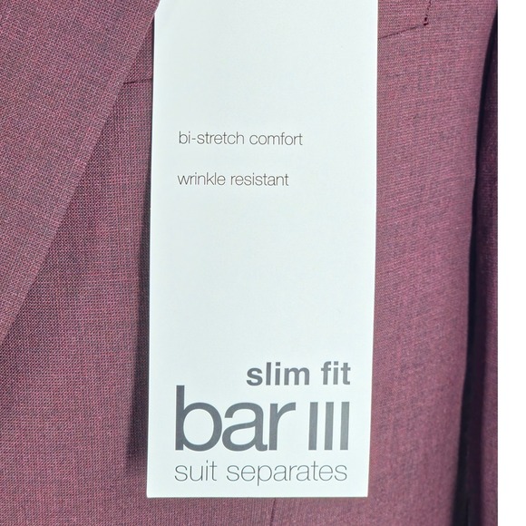 bar III Sport Coat Mens 38S Red Slim Fit Wool Blend Bi Stretch Suit Jacket NWT - Picture 10 of 11